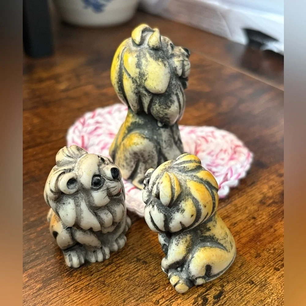3 Vintage Small Resin Lion Figurines Whimsical Cute
